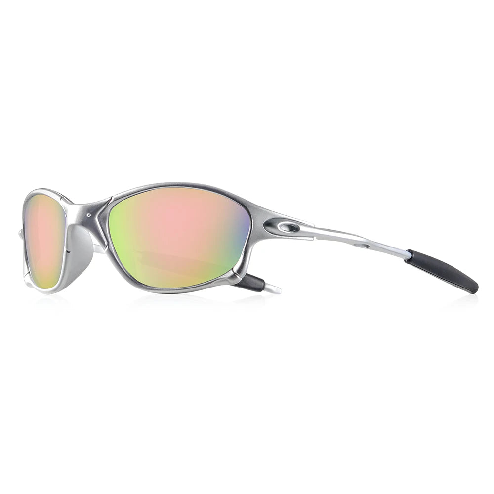 CRIXALIS Full Rim Frame Sport Sunglasses UV400 Lens - Silver / Pink Lens