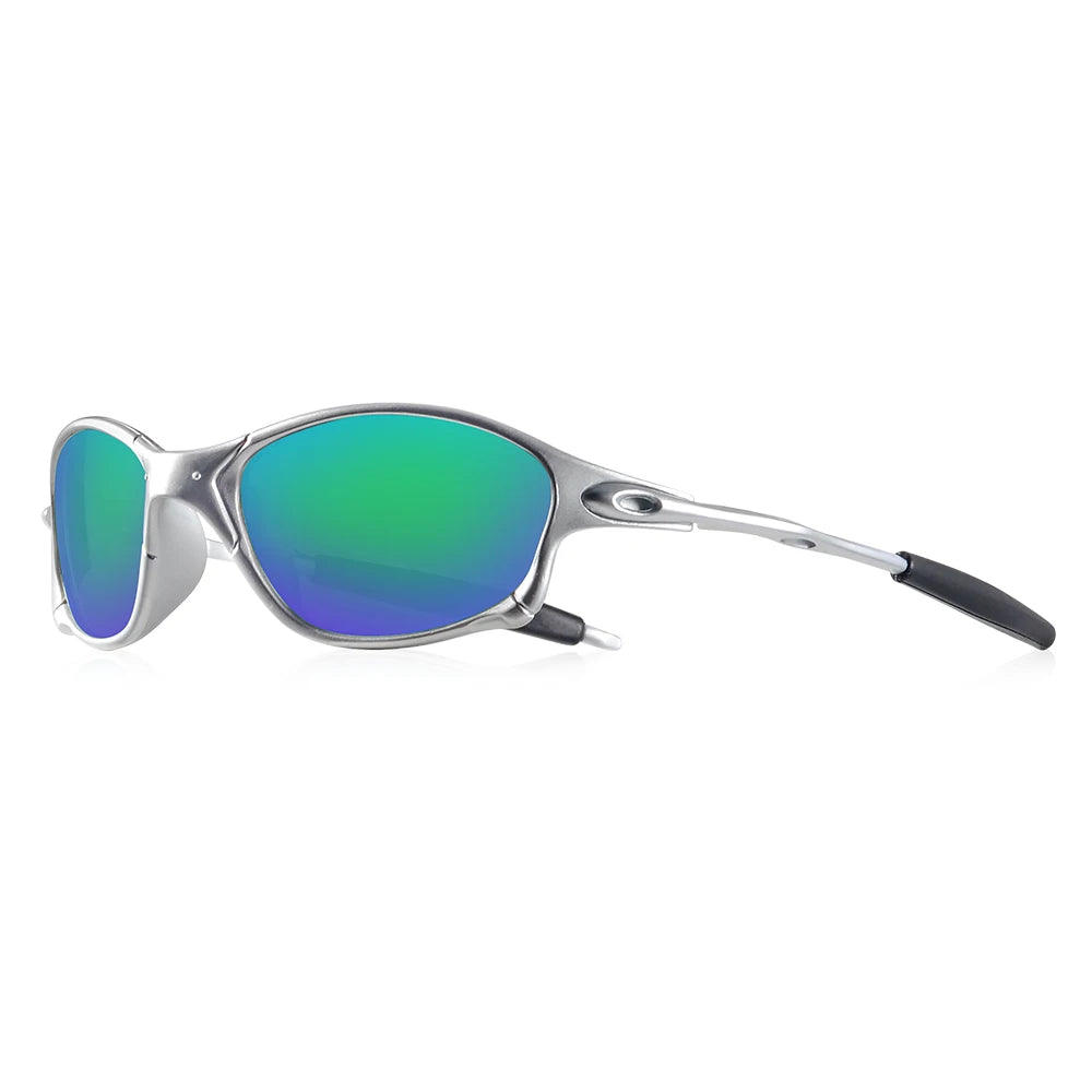 CRIXALIS Full Rim Frame Sport Sunglasses UV400 Lens - Silver / Green Lens