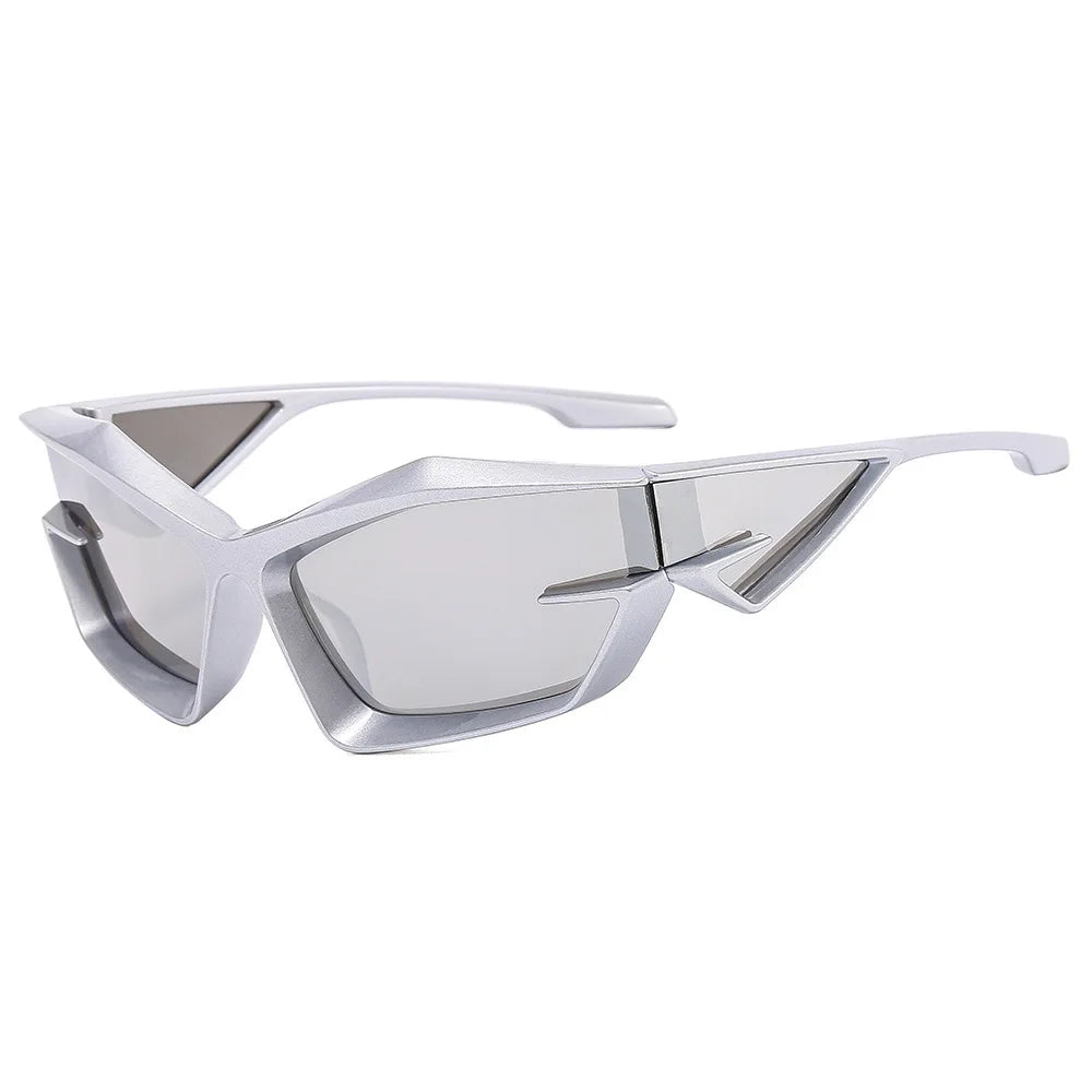 FutureRider Futuristic Rave Sunglasses Anti-UV Polarized Lens - Translucent Silver / Black Lens